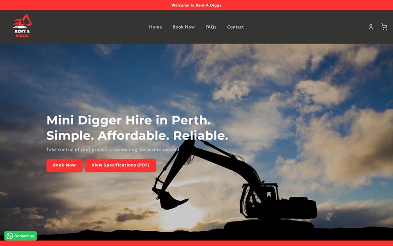 Screenshot of the Rent A Digga website